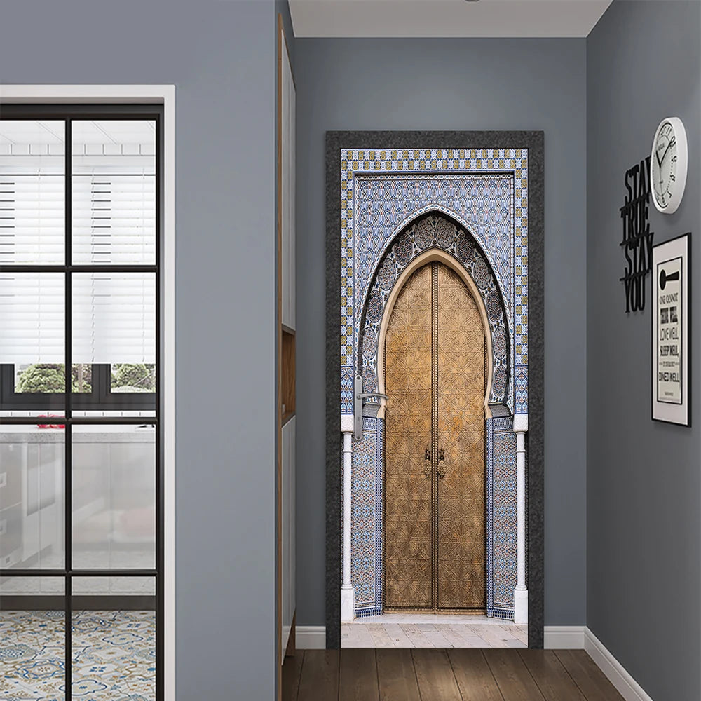 2pcs/Set Muslim Styles Door Art Mural Sticker Peel & Stick PVC Home Decor