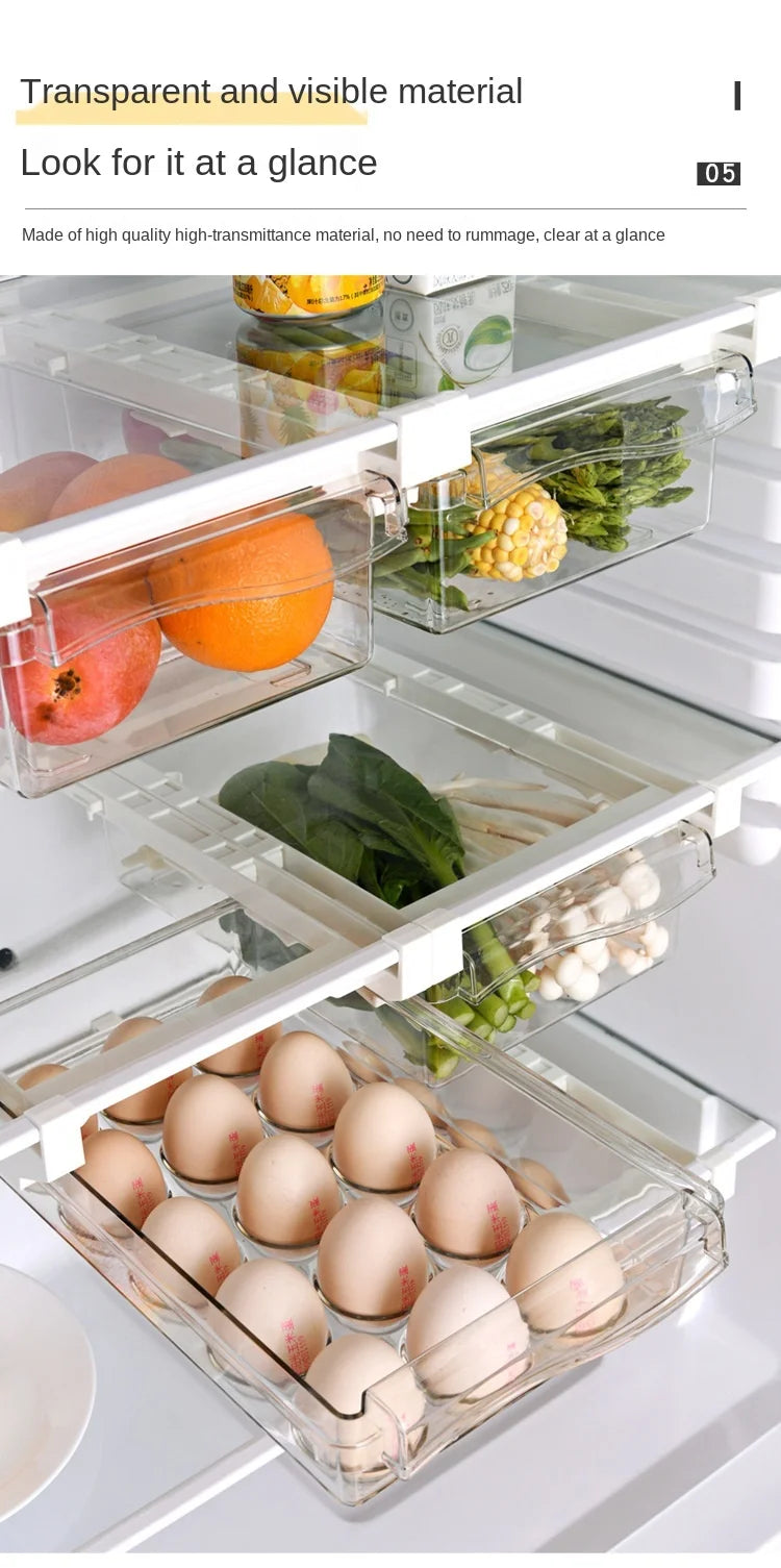 Transparent Kitchen Fridge Organizer Under-Shelf Storage Rack for Fruits Eggs and Food Items