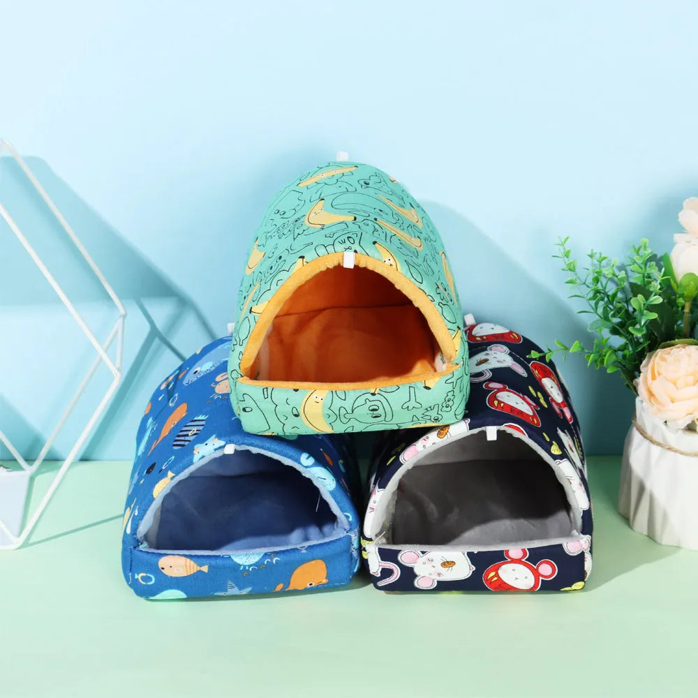 Cute Cartoon Rabbit Squirrel Mini Cage Guinea Pig Nest Small Animal Mice Rat Pet Sleeping Bed Hamster House Winter Warm Soft Mat