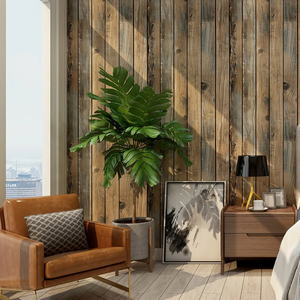 Retro Faux Wood Grain Peel And Stick Wallpaper Roll For Restaurants