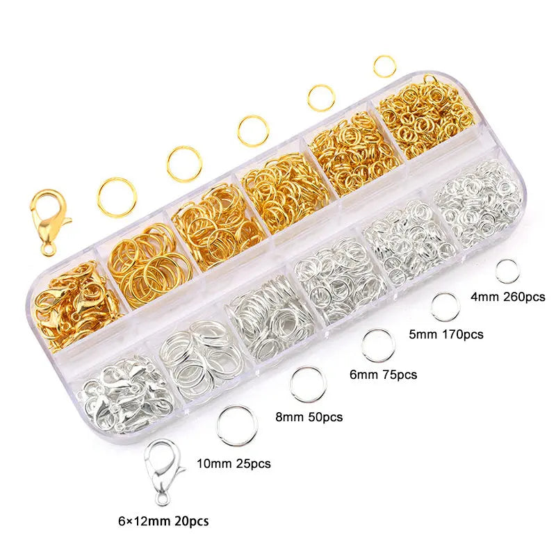 1Box Jewelry Findings Kits Zinc Alloy Open Jump Rings Lobster Clasps for DIY Jewelry Making Supplies