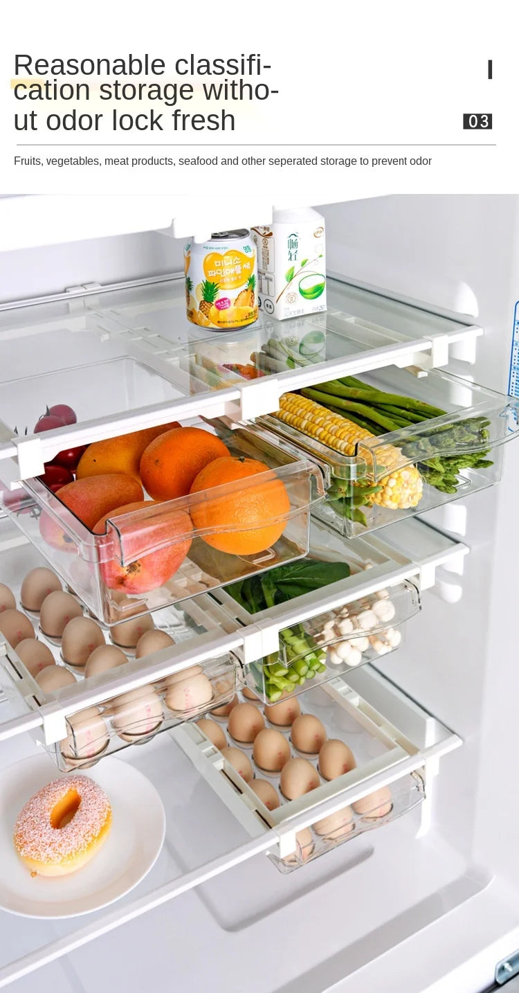 Transparent Kitchen Fridge Organizer Under-Shelf Storage Rack for Fruits Eggs and Food Items