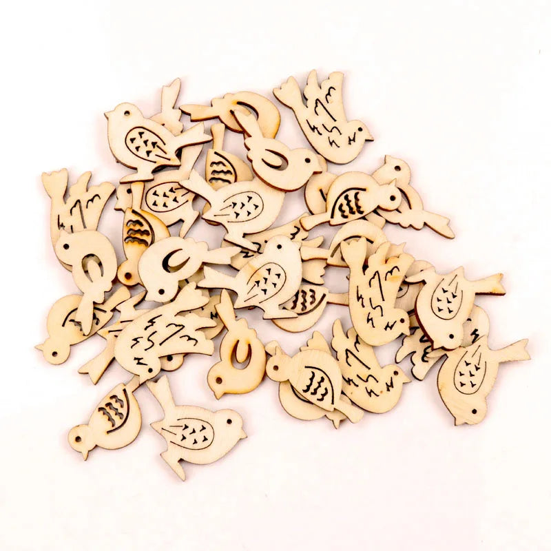 20Pcs Wooden Bird Pattern Scrapbooking Craft 40mm DIY Embellishments