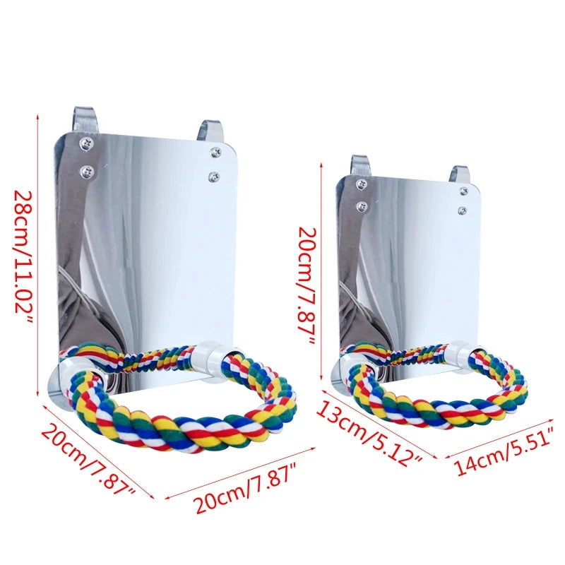 Parrot Toy Acrylic Bird Mirror with Rope Perches Toys Bird Swing Comfy Perch for Parakeet Cockatiel Conure Lovebirds Canaries