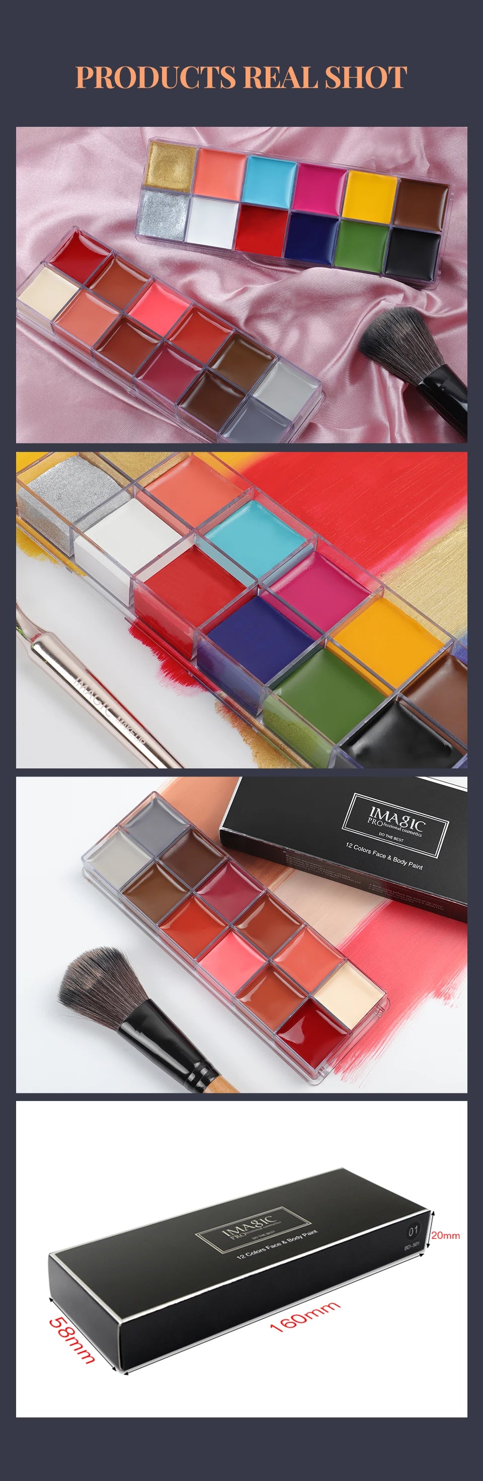 IMAGIC 12 Colors Flash Tattoo Face and Body Paint Set for Halloween Parties and Fancy Dress Makeup