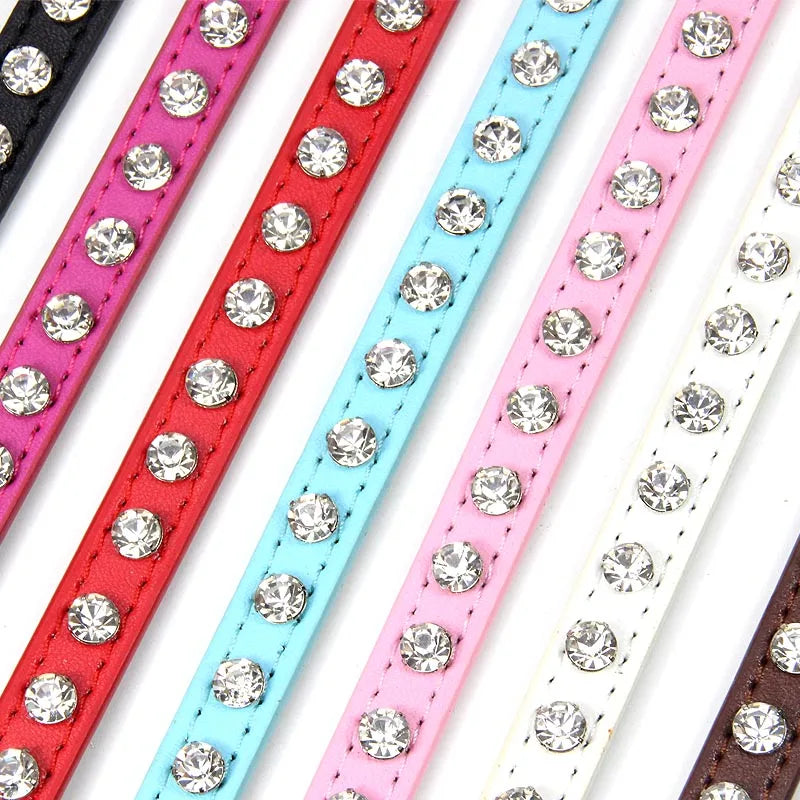 Luxury Rhinestone Rivets Cat Collar Leather Small Dog Collars Puppy Neck Strap for Kitten Accessories Wholesale / Dropshipping