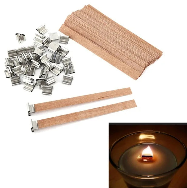 30pcs Wooden Candle Wicks Set with Clip Base for DIY Candle Making