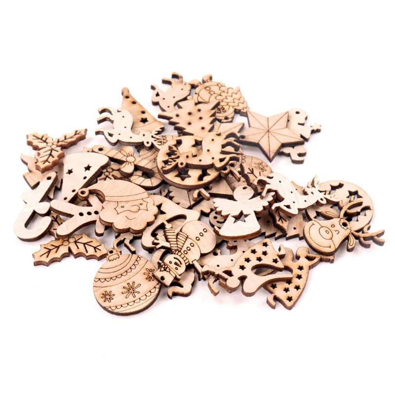 30mm 40pcs Wooden Christmas Scrapbooking DIY Embellishments MZ428