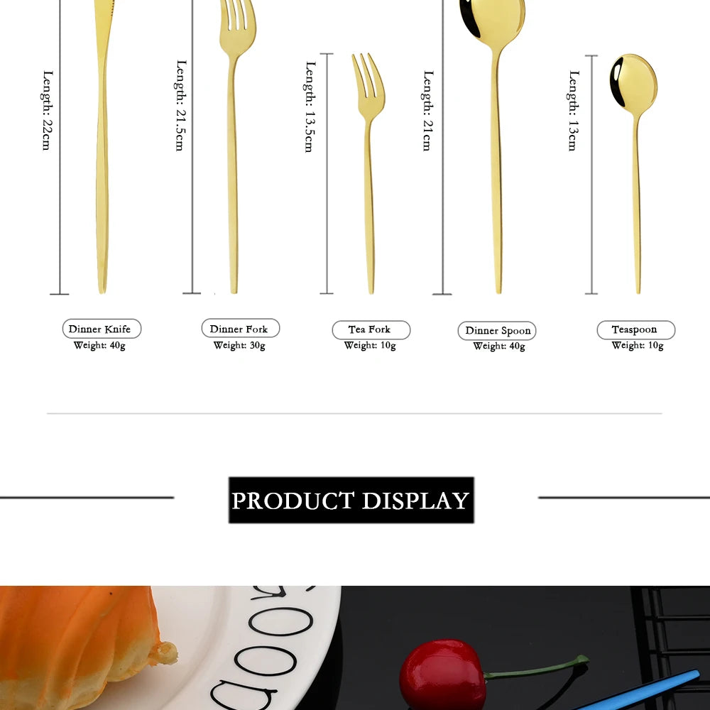 30 Piece Black and Gold Stainless Steel Cutlery Set Durable Dinnerware with Knives Forks and Spoons