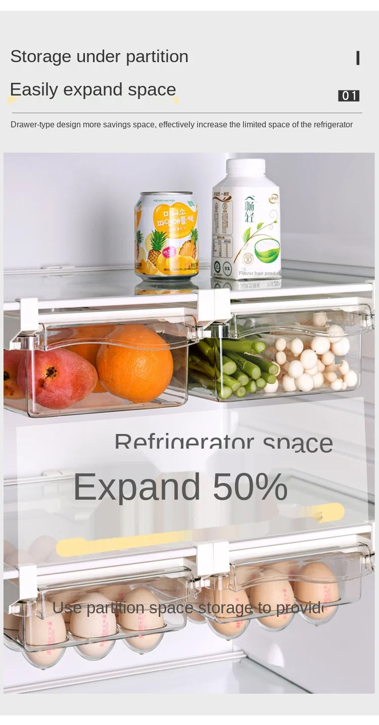 Transparent Kitchen Fridge Organizer Under-Shelf Storage Rack for Fruits Eggs and Food Items