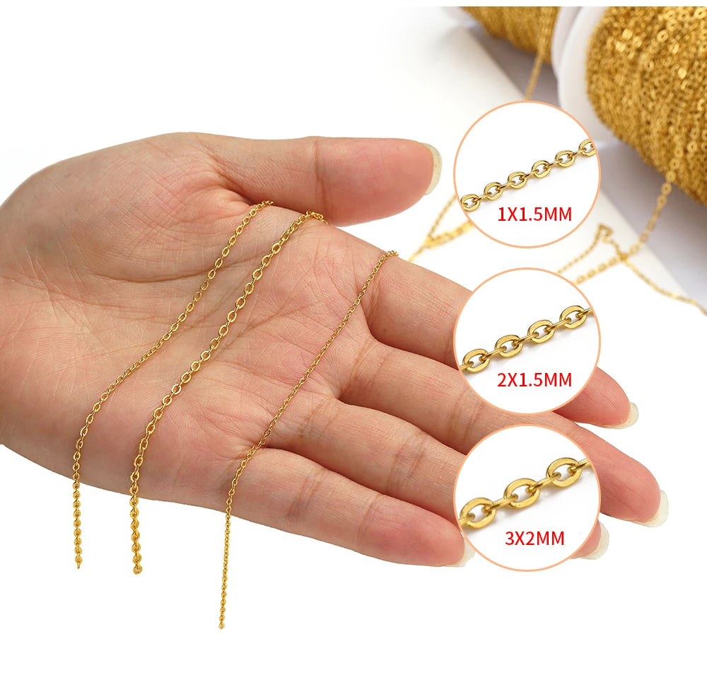 10 Meters Stainless Steel Chain 1 1.5 2mm Gold Steel Color for DIY Jewelry Making