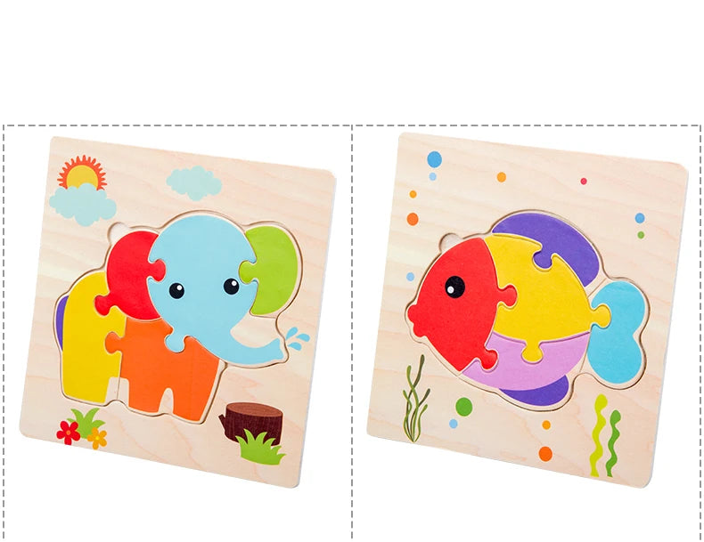 Baby Wooden 3D Puzzles Tangram Animal Jigsaw Toys Gift