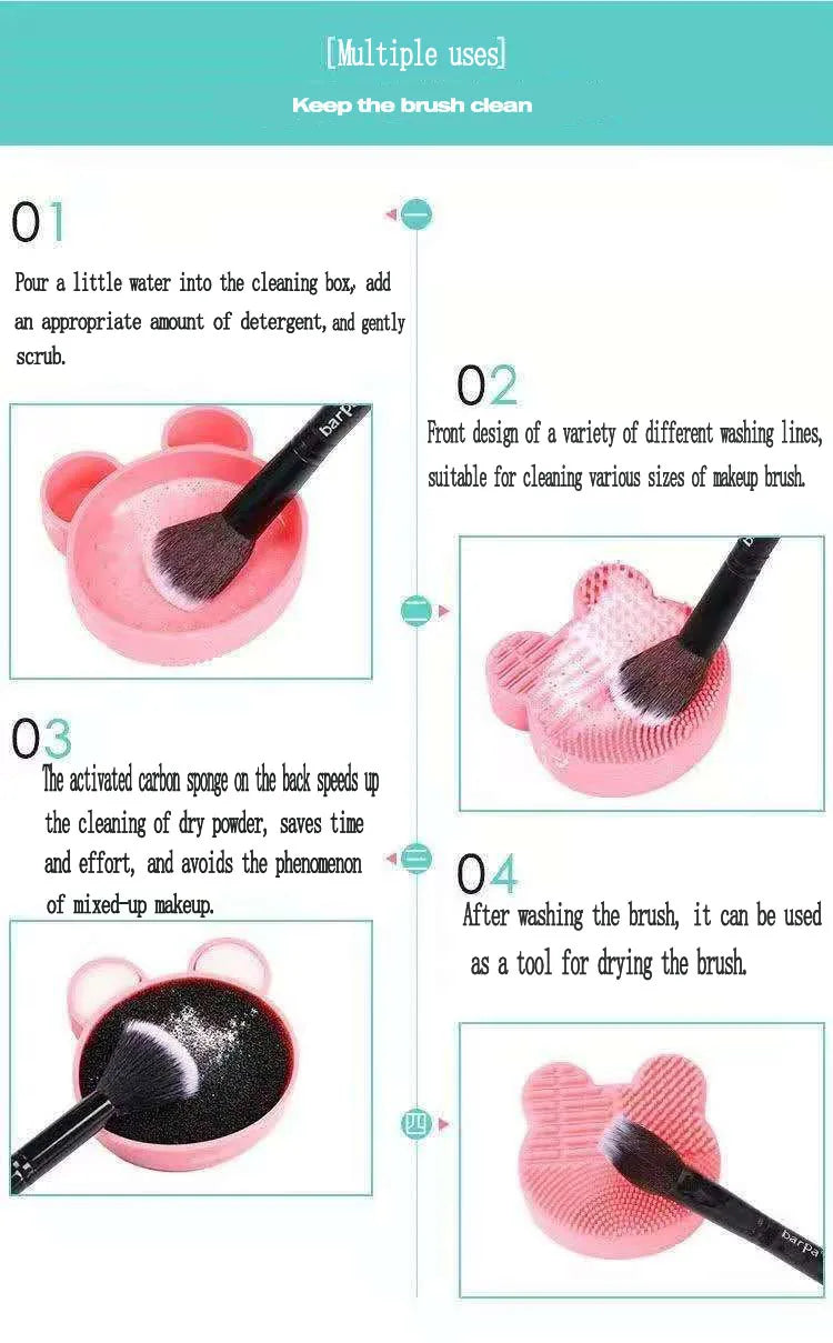 Bear Heart-Shaped Silicone Makeup Brush Cleaner Pad Tool