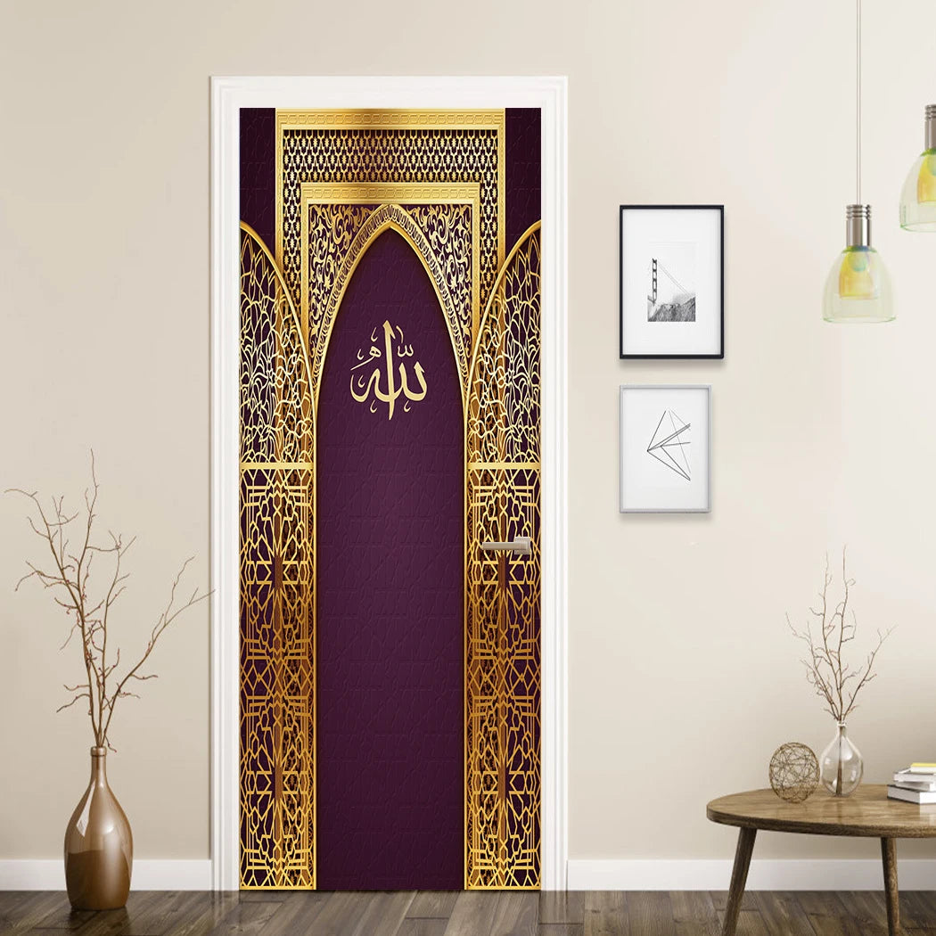 2pcs/Set Muslim Styles Door Art Mural Sticker Peel & Stick PVC Home Decor