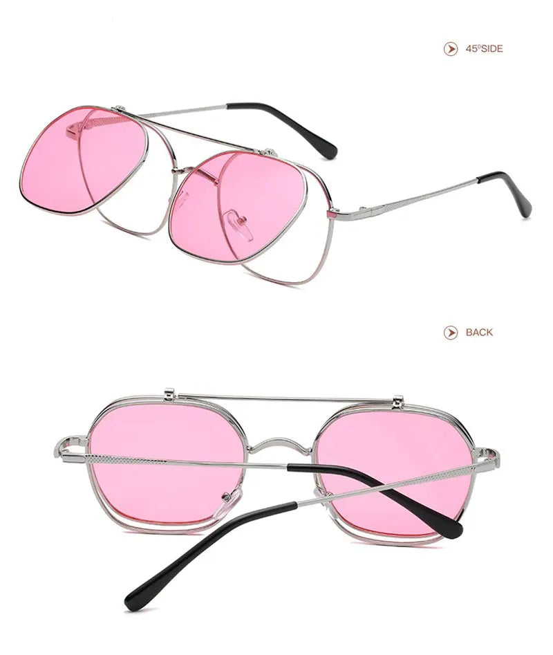 Vintage Flip Up Punk Round Sunglasses UV400 Retro Shades for Women