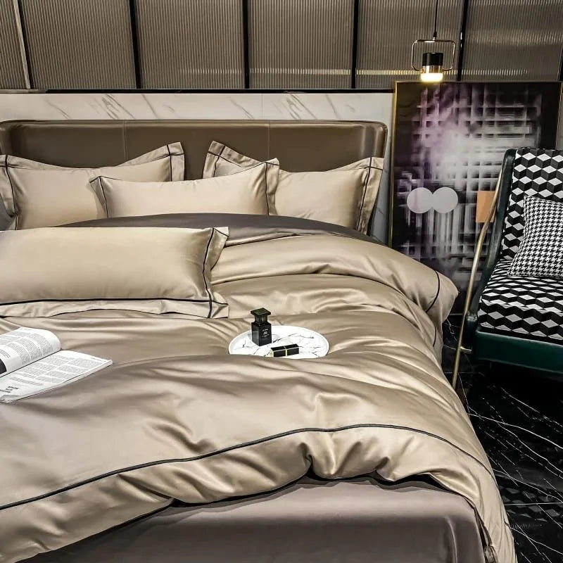 White Gray Egyptian Cotton Hotel Duvet Cover Set 600TC Silky Soft Bedding Set