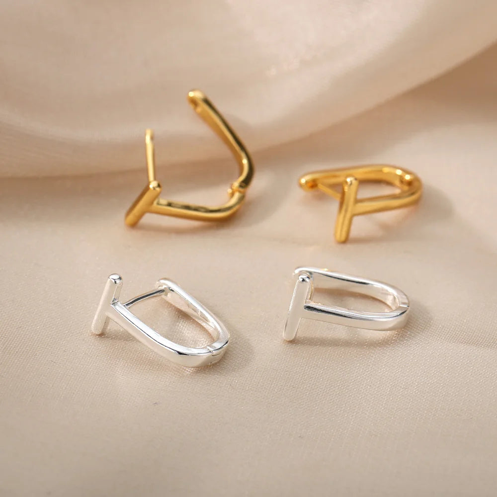 Small Mini Letter T Rose Color Hoop Earrings For Women