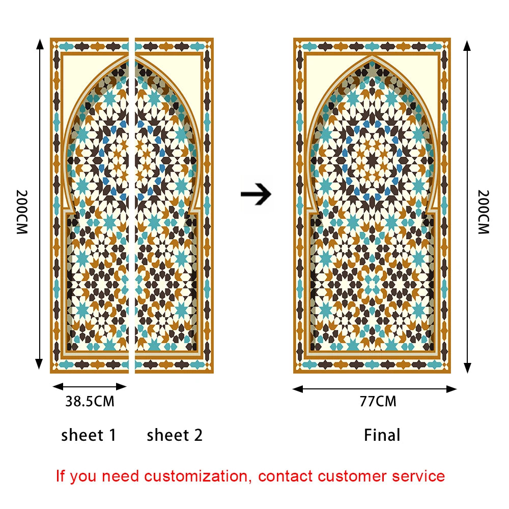 2pcs/Set Muslim Styles Door Art Mural Sticker Peel & Stick PVC Home Decor