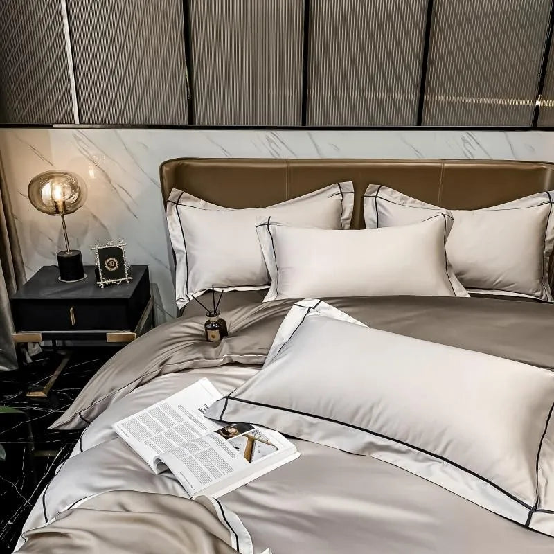 White Gray Egyptian Cotton Hotel Duvet Cover Set 600TC Silky Soft Bedding Set