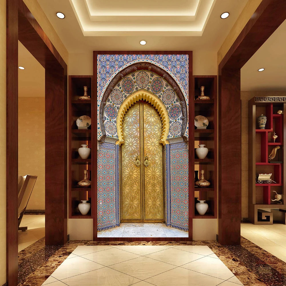 2pcs/Set Muslim Styles Door Art Mural Sticker Peel & Stick PVC Home Decor