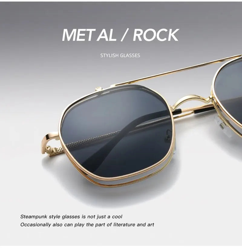 Vintage Flip Up Punk Round Sunglasses UV400 Retro Shades for Women