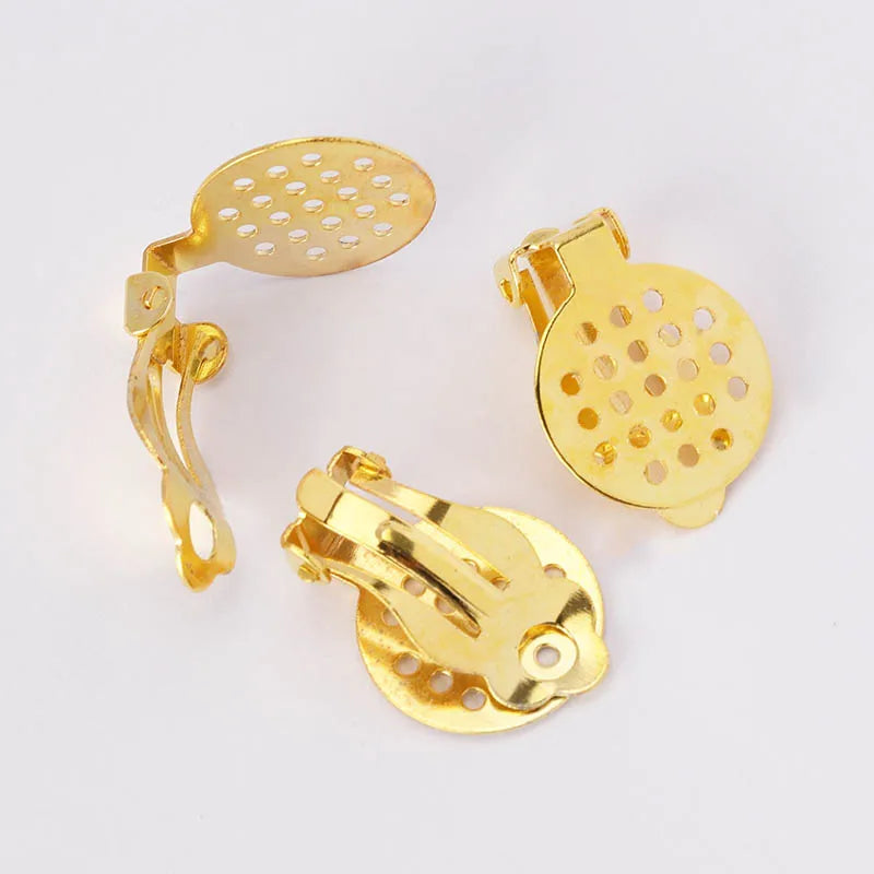 50pcs Gold Silver Iron Ear Clip Earrings Bezel Blanks