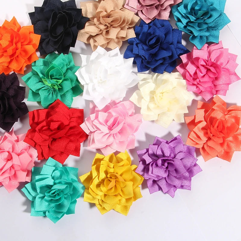 50PCS 7.5CM 2.95 Inch Fashion Lotus Satin Hair Flowers for DIY Headbands and Wedding Decor