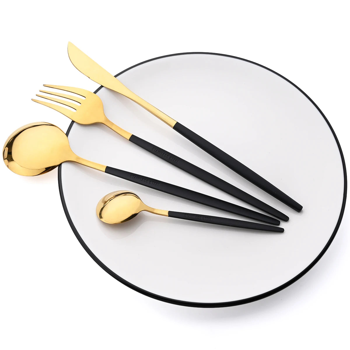 16 Piece Black and Gold Stainless Steel Cutlery Set Elegant Dinnerware Flatware for Home and Special Occasions