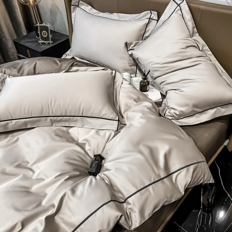 White Gray Egyptian Cotton Hotel Duvet Cover Set 600TC Silky Soft Bedding Set