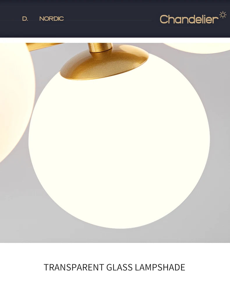 Nordic Modern LED Pendant Light with 11 Glass Ball Heads for Kitchen and Living Room Elegant Gold Suspension Lamp