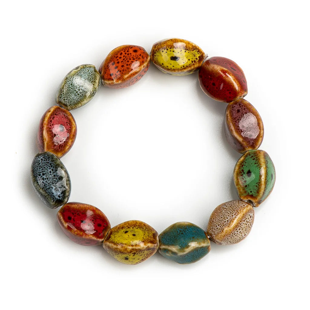 Colorful Unique Elastic Line Ceramic Beads Bracelets Handmade DIY Artware Retro Jewelry Wholesale