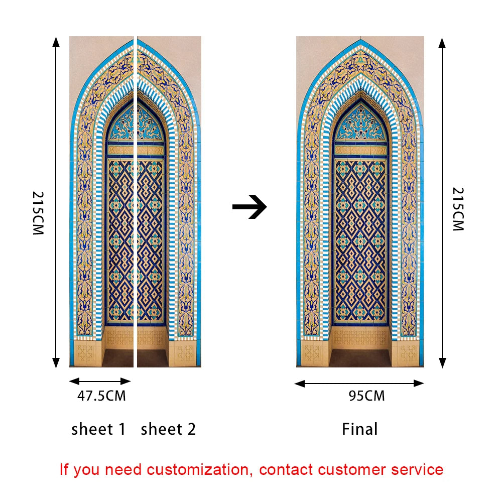 2pcs/Set Muslim Styles Door Art Mural Sticker Peel & Stick PVC Home Decor