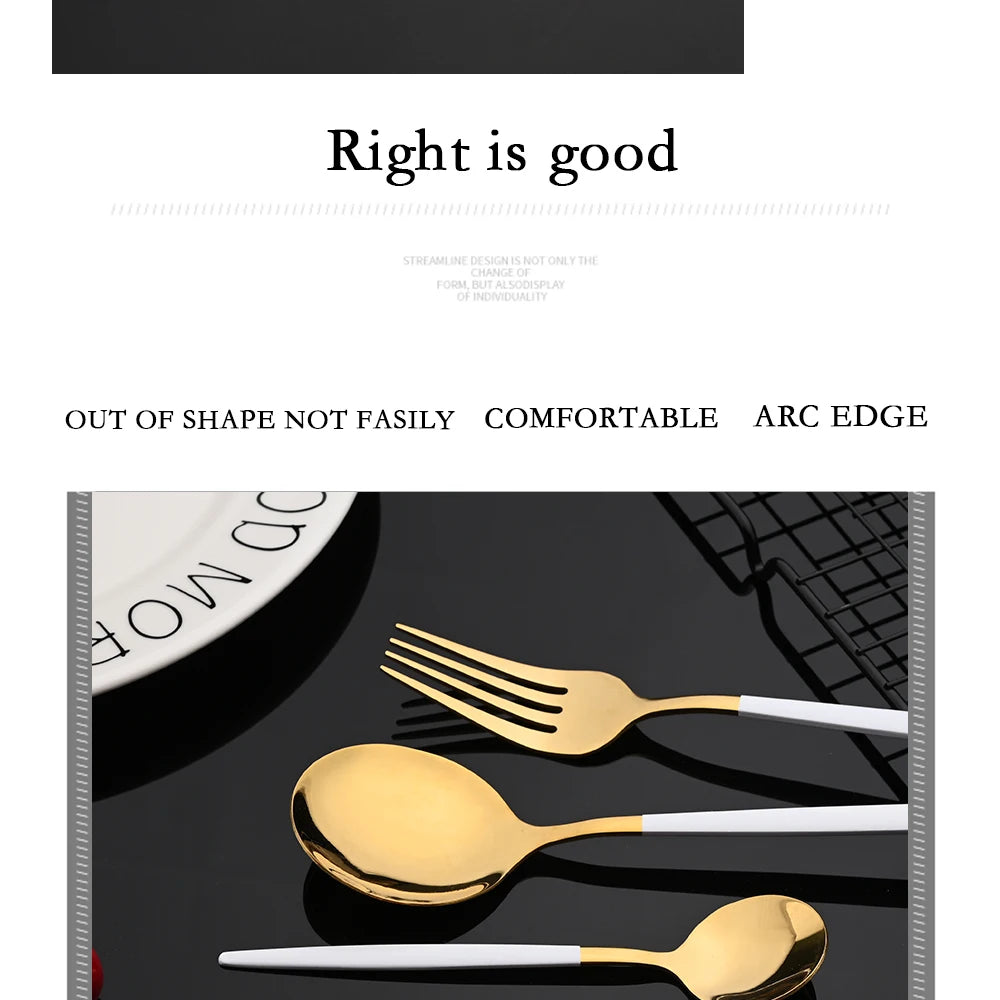 30 Piece Black and Gold Stainless Steel Cutlery Set Durable Dinnerware with Knives Forks and Spoons