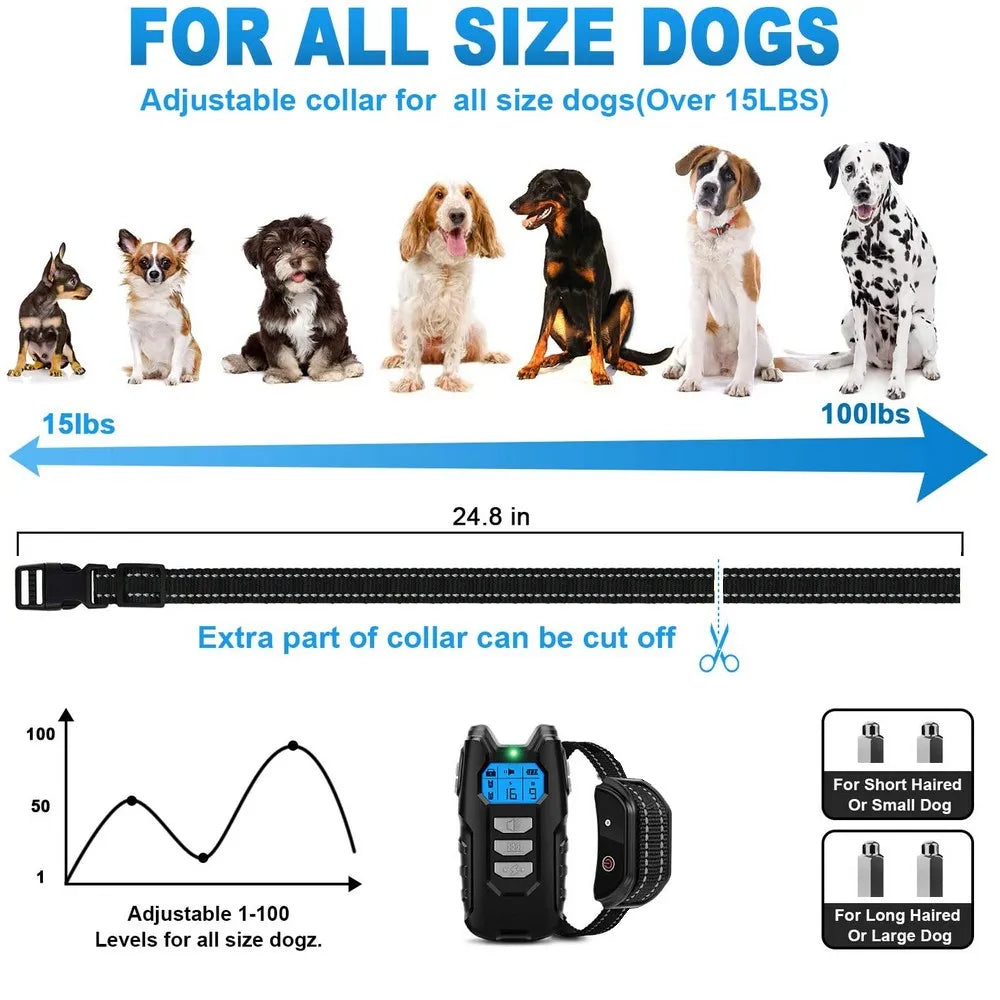 1000ft Pet Dog Training Collar with Remote Rechargeable Waterproof LCD Beep Vibration Shock Collar