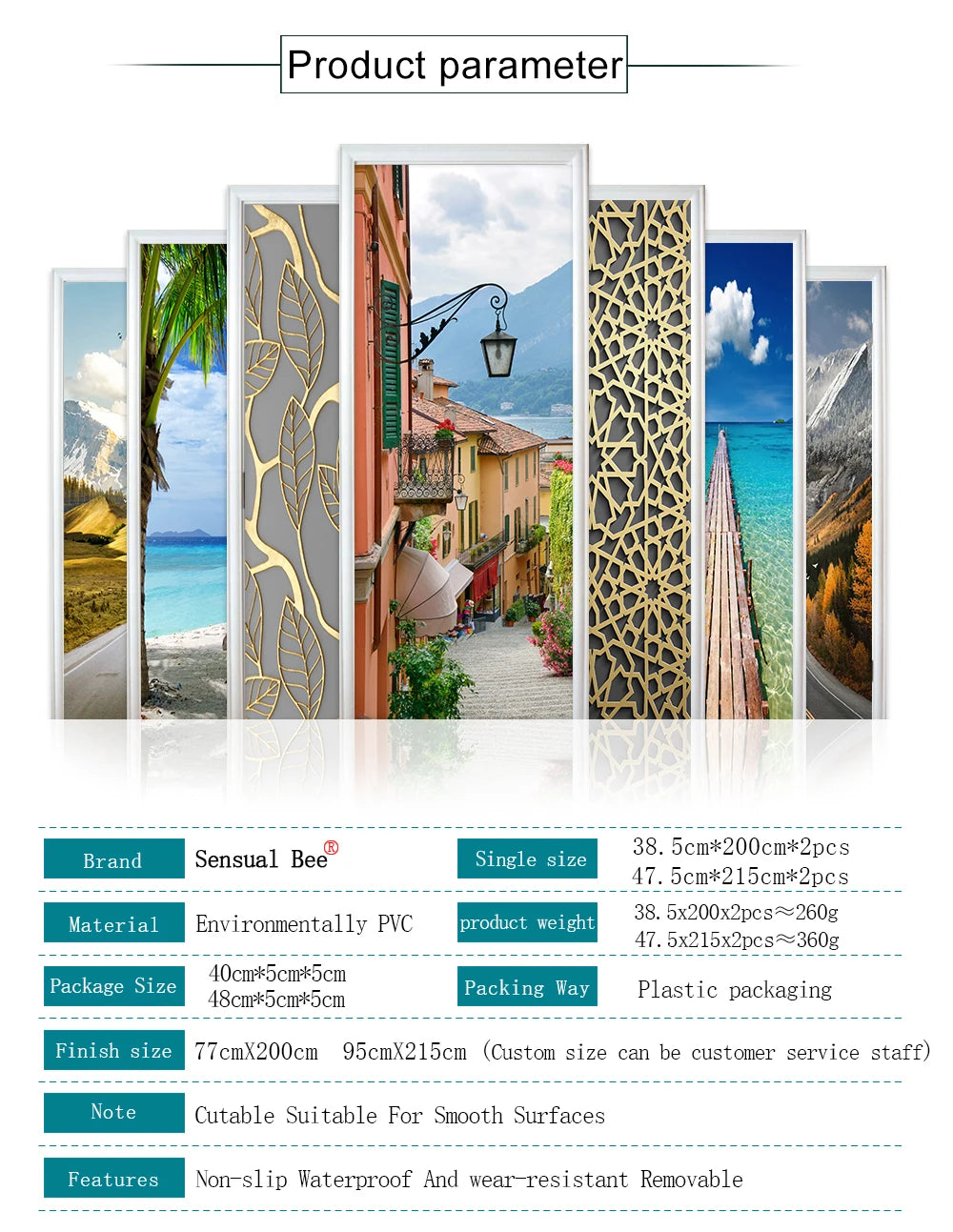 2pcs/Set Muslim Styles Door Art Mural Sticker Peel & Stick PVC Home Decor