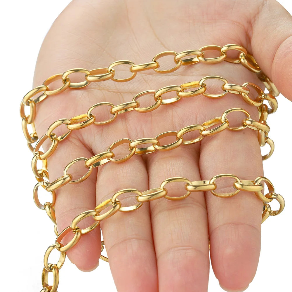 No Fade 1Meter Gold Stainless Steel 7.5mm Rolo Chain