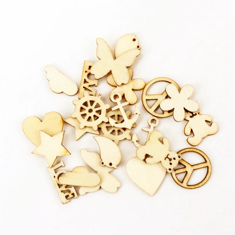 Handmade Wooden Animal Leaves Painting Scrapbooking DIY Accessories