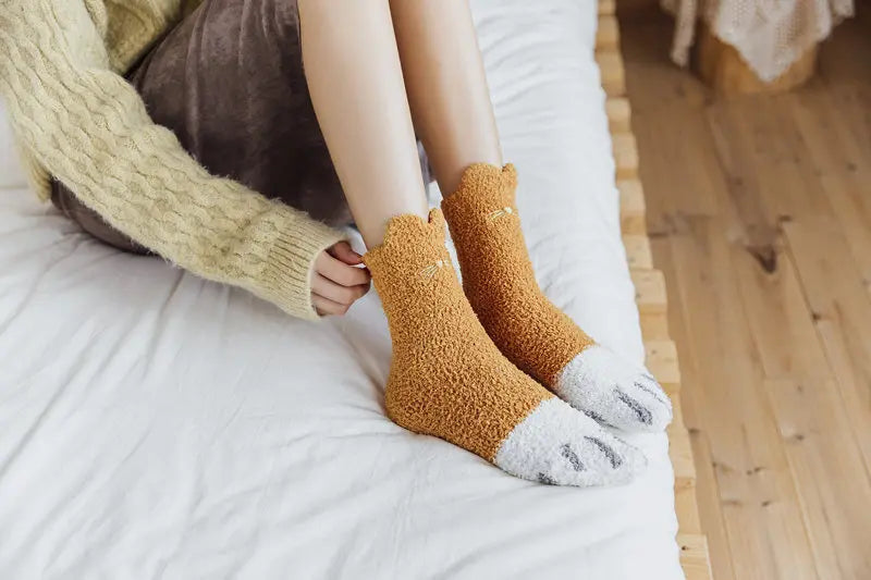 Socks Women Thicken Warm Cute Cat Paw Colorful Winter Sox