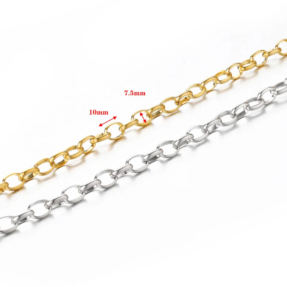 No Fade 1Meter Gold Stainless Steel 7.5mm Rolo Chain