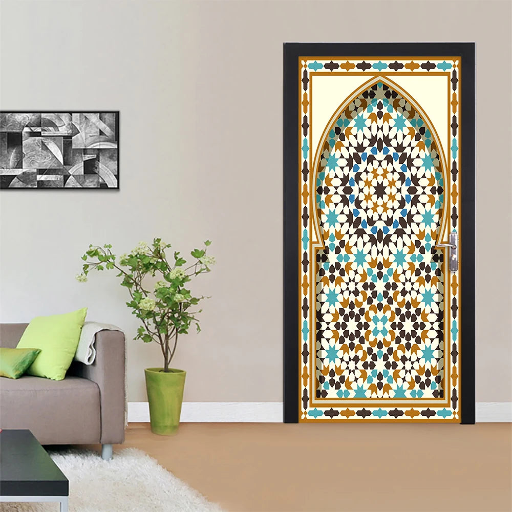 2pcs/Set Muslim Styles Door Art Mural Sticker Peel & Stick PVC Home Decor