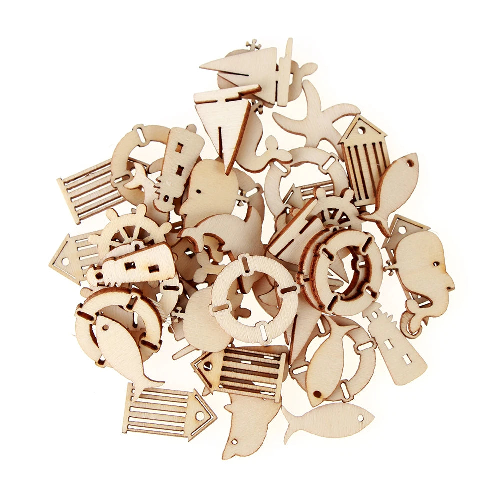 50Pcs/Pack Animal Snail Rabbit Wooden Craft Embellishments