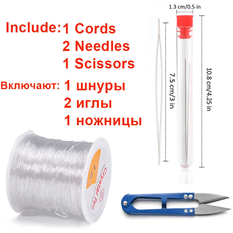 Plastic Crystal DIY Beading Stretch Cords With Needles And Scissors