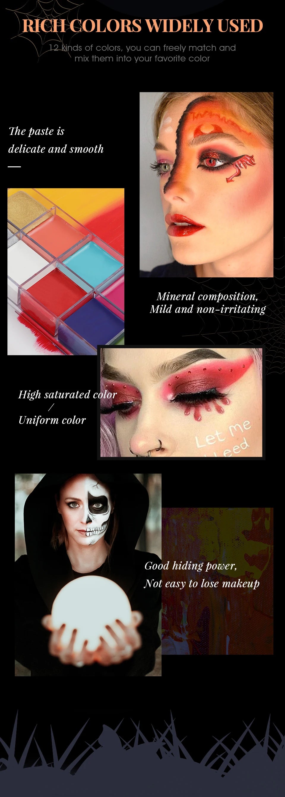 IMAGIC 12 Colors Flash Tattoo Face and Body Paint Set for Halloween Parties and Fancy Dress Makeup