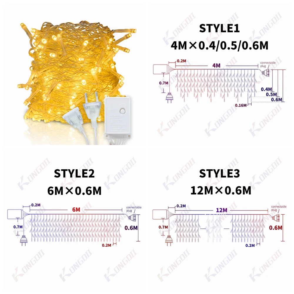 4/6/12M LED Icicle String Lights Fairy Curtain Birthday Lights Garland For Outdoor Garden Party Home Street 2025 New Year Decor