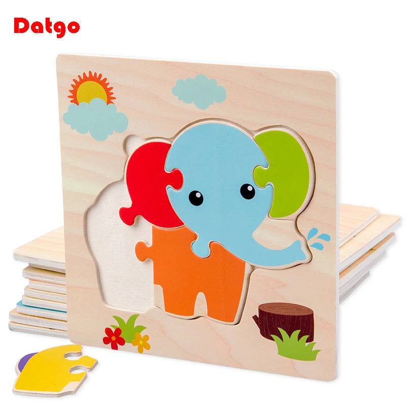 Baby Wooden 3D Puzzles Tangram Animal Jigsaw Toys Gift
