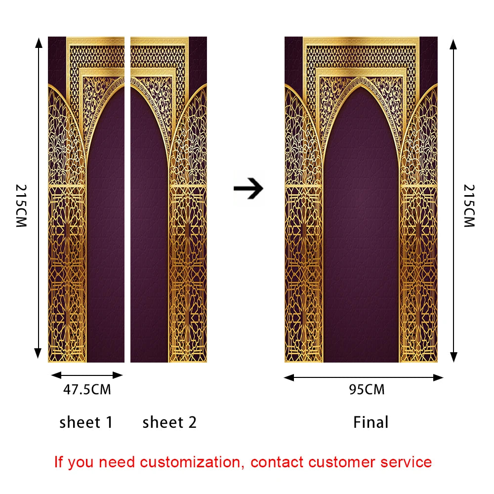 2pcs/Set Muslim Styles Door Art Mural Sticker Peel & Stick PVC Home Decor