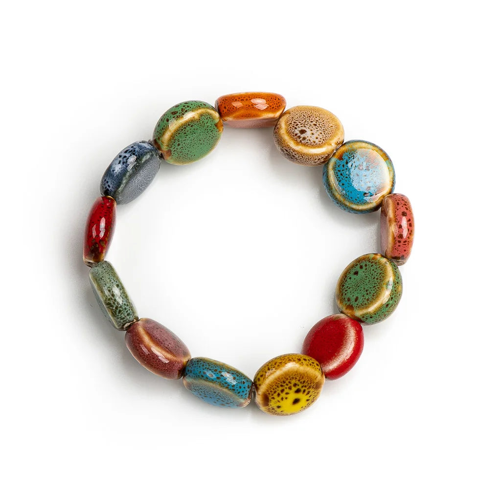 Colorful Unique Elastic Line Ceramic Beads Bracelets Handmade DIY Artware Retro Jewelry Wholesale