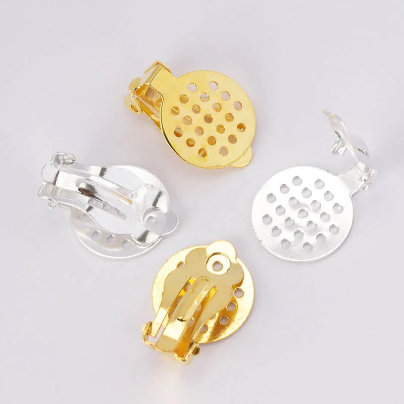 50pcs Gold Silver Iron Ear Clip Earrings Bezel Blanks