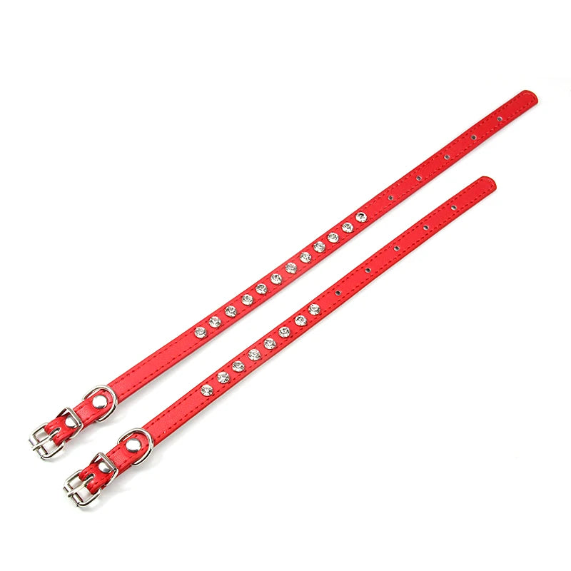 Luxury Rhinestone Rivets Cat Collar Leather Small Dog Collars Puppy Neck Strap for Kitten Accessories Wholesale / Dropshipping