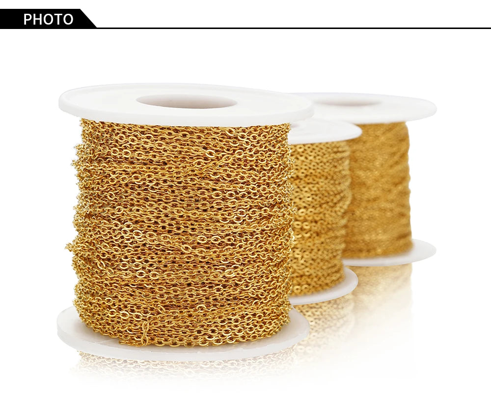 10 Meters Stainless Steel Chain 1 1.5 2mm Gold Steel Color for DIY Jewelry Making